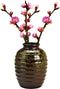 Bloemenvaas - groen/bruin - keramiek - 17 x 17 x 23 cm - geglazuurd
