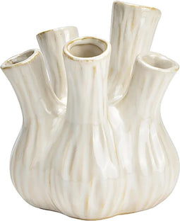 Bloemenvaas - tulpenvaas - wit - keramiek - L20 x B20 x H21 cm - toetervaas