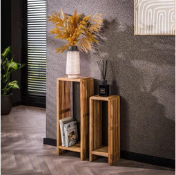 Bloemenzuil set/2 rib - Teakhout verweerd