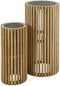 Bloemenzuil Silvia set van 2 Acacia en leisteen - bijzettafels - plantentafel - plantenstandaard - sokkel