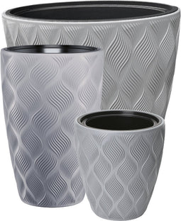 Bloempot 3 delige set Wave - Zilver - Plantenbak - Binnen & Buiten - Bloempotten - Gratis Inzetbakken