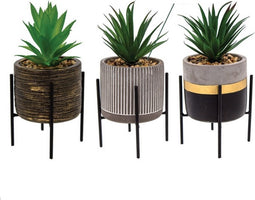 Bloempot MALIBU met metalen frame en kunststof plantje afmeting 10x10x15cm set van 3 potjes