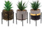 Bloempot MALIBU met metalen frame en kunststof plantje afmeting 10x10x15cm set van 3 potjes