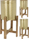 Bloempot - Plantenbak - Set van 2 - Goud - Houten Onderstel - 30x30x58 cm