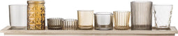 Bloomingville - Waxinelichtjes - Glas/Hout - Bruin - set van 10 - L56xH10xB14 cm