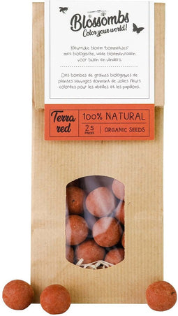 Blossombs Zaadbommetjes in Kraft Zak - 25 Bloembommetjes - Terracotta Rood - Cadeau voor Vlinders en Bijen