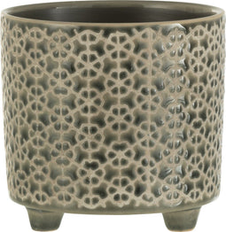 J-Line bloempot Bloem - Keramiek - grijs-blauw - 2 stuks - Ø 12 cm