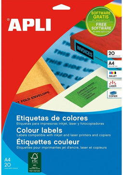 Printer Labels Apli Green 20 Sheets 210 x 297 mm
