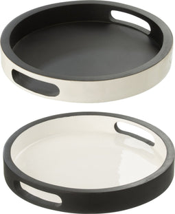 J-Line plateau Vik - dienblad - hout - zwart/wit - small - 2 stuks