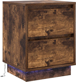 vidaXL - Nachttafeltje - met - LED-verlichting - in - Gerookt - Eiken - 39x34.5x50 - cm