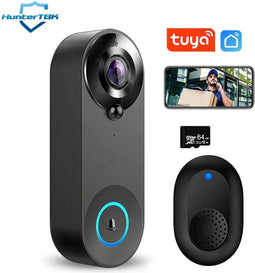 Blyx® - Slimme Deurbel - Deurbel met camera draadloos wifi - Draadloos op accu met 1080P - Inclusief Draadloze Gong (T-ring geluid) - 64GB SD-kaart (slimme deurbel) - Zwart
