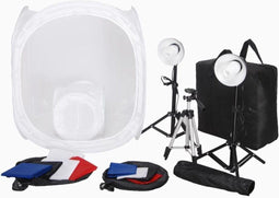 vidaXL - Minifotostudio - met - 8 - achtergronden, - 3 - statieven - en - 2 - lampen