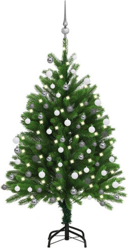 vidaXL - Kunstkerstboom - met - verlichting - en - kerstballen - 120 - cm - groen