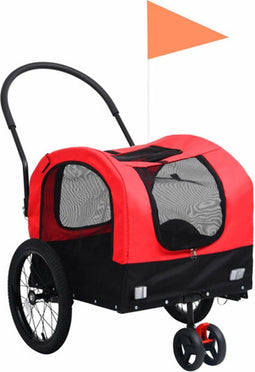 vidaXL - Fietstrailer - en - kinderwagen - 2-in-1 - rood - en - zwart