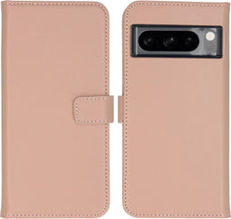 Selencia Hoesje Geschikt voor Google Pixel 8 Pro Hoesje Met Pasjeshouder - Selencia Echt Lederen Bookcase - roze