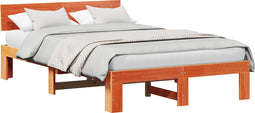 vidaXL - Ligbed - met - Hoofdeinde - Gewaxte - Bruin - 135x190 - cm - Massief - Grenenhout