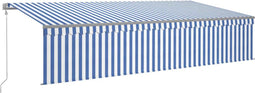 vidaXL - Luifel - automatisch - uittrekbaar - met - rolgordijn - 6x3 - m - blauw - wit