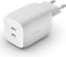Belkin BoostCharge Pro 65W - 2-poorts USB-C-wandlader - Snelladen met GaN en PPS - Wit