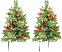 Kerstboom 24 inch Prelit 2 Set Pathway Veranda Kerstbomen Pre-Light LED Batterij Werkt Outdoor Xmas