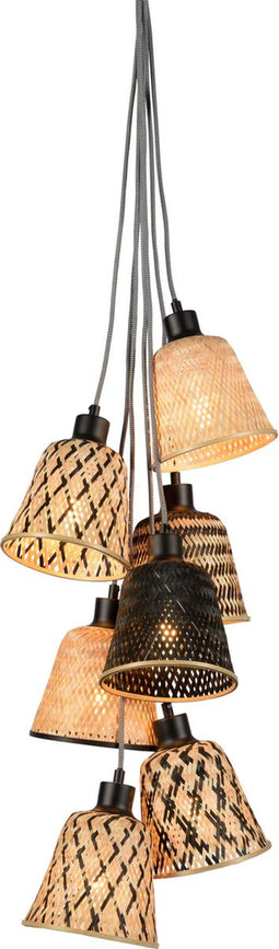 GOOD&MOJO Hanglamp Kalimantan - Bamboe/Zwart - 45x45x62cm - 7L - Scandinavisch,Bohemian - Hanglampen Eetkamer, Slaapkamer, Woonkamer
