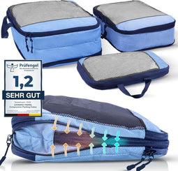 LOONARA Travel - Reisorganizer set - Packing Cubes compressie - Blauw (3pcs)