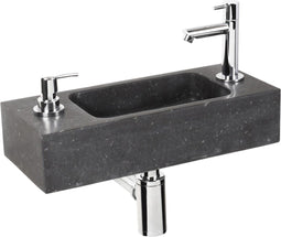 Differnz Sapon - Fonteinset - 42x18.5x9cm - 1 kraangat - Natuursteen Zwart