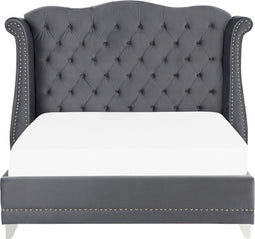 AYETTE - Tweepersoonsbed - Grijs - 140 x 200 cm - Fluweel