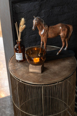 J-Line vaas Op Voet Breed - glas/hout - bruin - small - 11 cm hoog