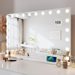 Royals Hollywood Spiegel 100x70CM - 20x Led Lampen - 10x Vergroting - 3 lichtstanden - Dimbaar - Smart Touch - USB + USB-C Oplaadpoort