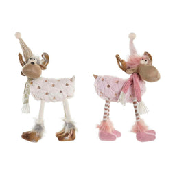 Kerstversiering DKD Home Decor Wit Roze Rendier 12 x 20 x 40 cm (2 Stuks)