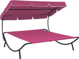 vidaXL - Loungebed - met - luifel - roze