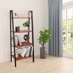 Bobbel Home Boekenkast – industrieel – open kast - metaal/hout – zwart/bruin – 137,5cm hoog x 56cm breed x 34cm diep – 4 legplanken – ladderkast