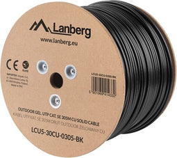 Bobina DE Cable para Exterior LANBERG LCU5-30CU-0305-BK - RJ45 - CAT 5E - UTP - AWG24-305M - black - Gel