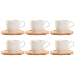 Set van 6 kopjes met schotel Home ESPRIT Wit Natuurlijk Bamboe Porselein 220 ml