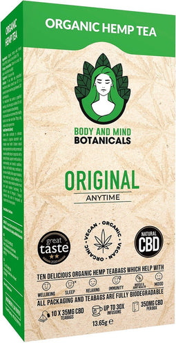 Body & Mind Botanicals - CBD Hennep Thee - Vegan & Biologisch - Welzijnsproduct - 10 Theezakjes - 350mg CBD per Doos