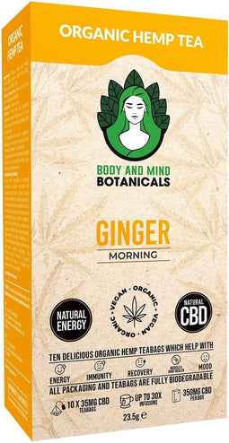 Body & Mind Botanicals - Gember Hennep Thee - Vegan & Biologisch - Welzijnsproduct - 10 Theezakjes - 350mg CBD per Doos