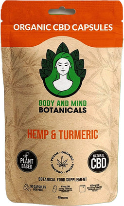 Body & Mind Botanicals - Hennep & Kurkuma - Biologische Hennepcapsules - Veganistisch supplement - 90 capsules
