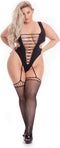 Bodystocking met superdiep décolleté Pink Lipstick - Plussize zwart - Zwart