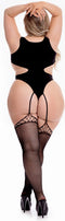 Bodystocking met superdiep décolleté Pink Lipstick - Plussize zwart - Zwart