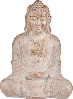 Boeddha Tuin Beeldje Wit Goud (25 x 57 x 42,5 cm)