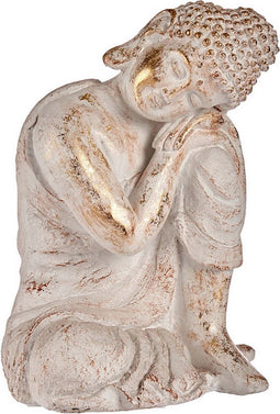 Boeddha Tuin Beeldje Wit Goud (28,5 x 43,5 x 37 cm)