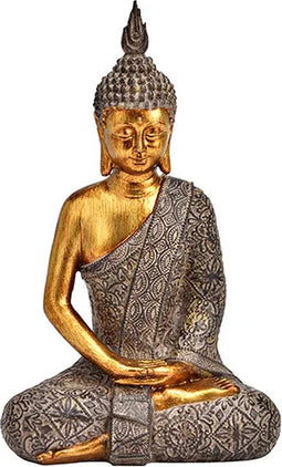 Boeddha van poly bruin, goud (B/H/D) 15x25x10cm