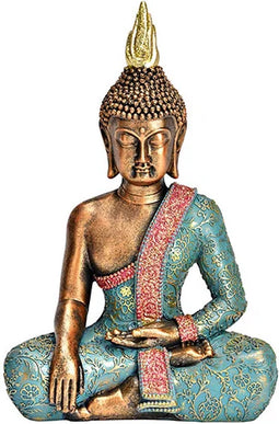 Boeddha van poly turkoois, goud (B/H/D) 17x26x10cm