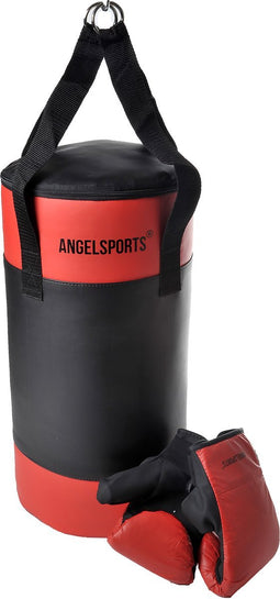 Bokszak met handschoenen PVC leer rood/zwart