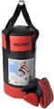 Bokszak met handschoenen PVC leer rood/zwart