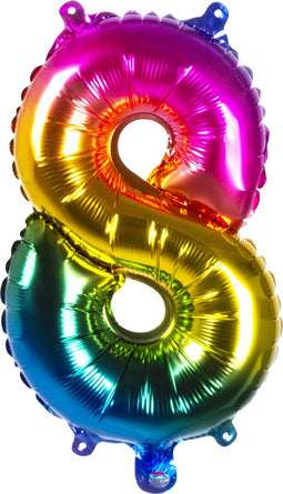 Boland - Folieballon '8' regenboog (36 cm) 8 - Multi - Cijfer ballon