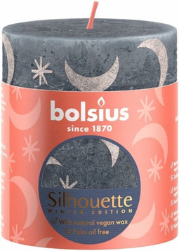 Bolsius - Rustiek stompkaars silhouette 80 x 68 mm Slate blue print...