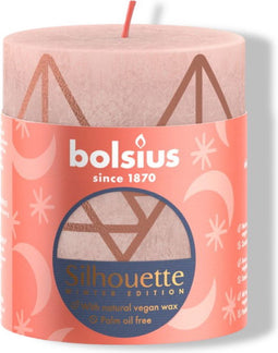 Bolsius Stompkaars Rustiek Print Kerstboom Misty Pink - 8 cm / ø 7 cm