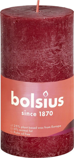 Bolsius Stompkaars Velvet Red Ø50 mm - Hoogte 10 cm - Donkerrood - 30 branduren