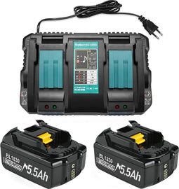 Bonadget - Reserveaccu en Oplader Set - 5.5Ah voor Makita - 14.4-18V Dual Port